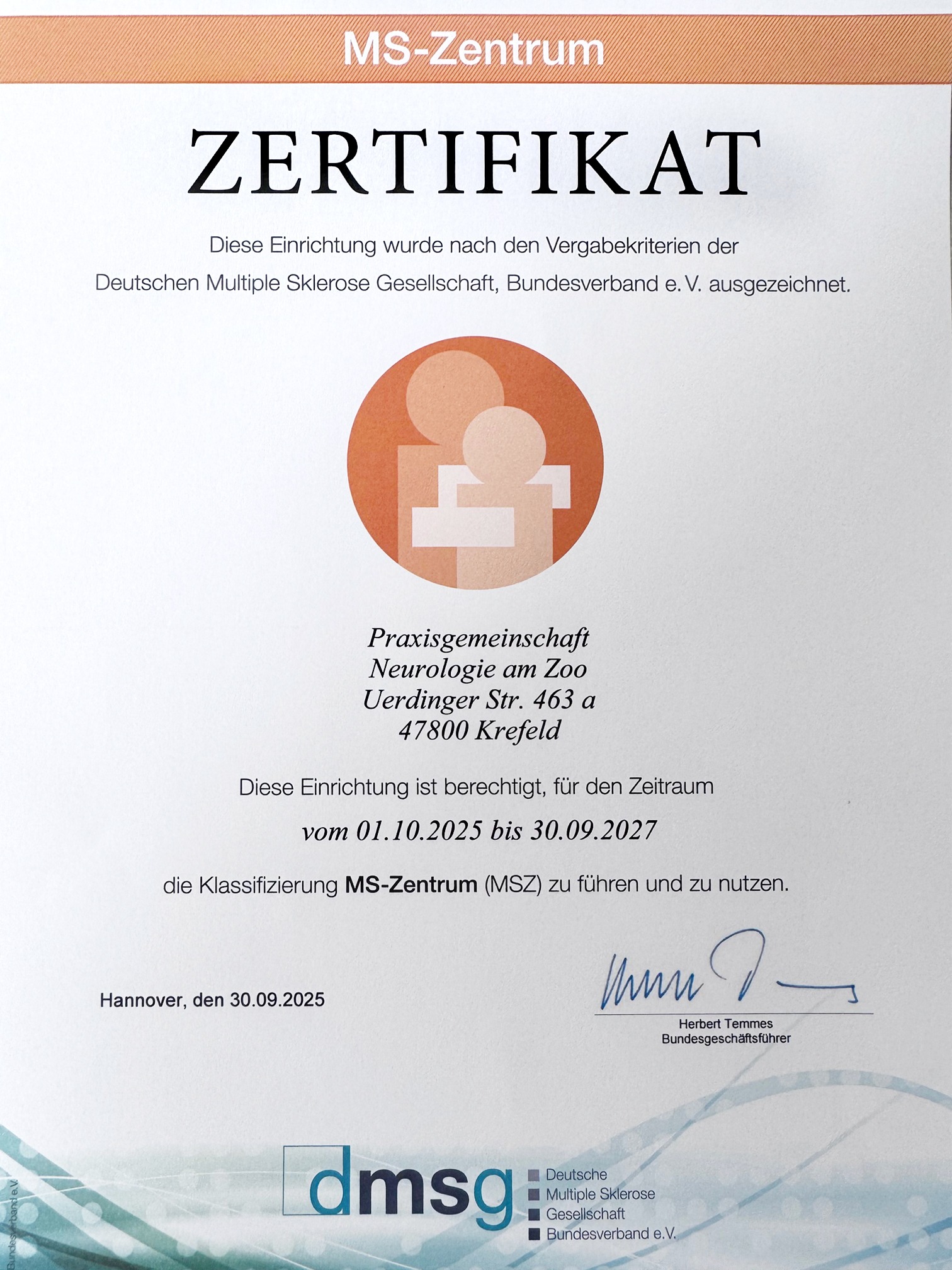 MS-Zentrum Zertifikat